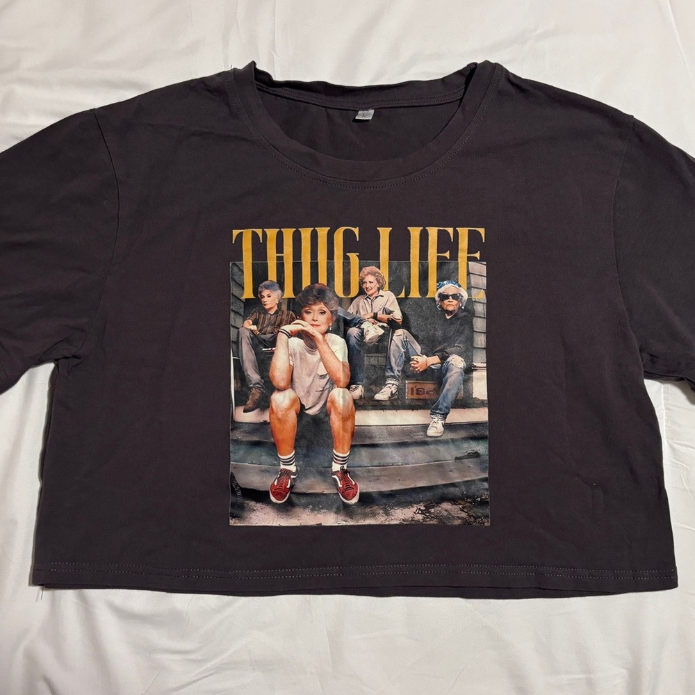 NWOT Golden Girls Grey Graphic Funny Crop Top Size Large - Picture 2 of 3